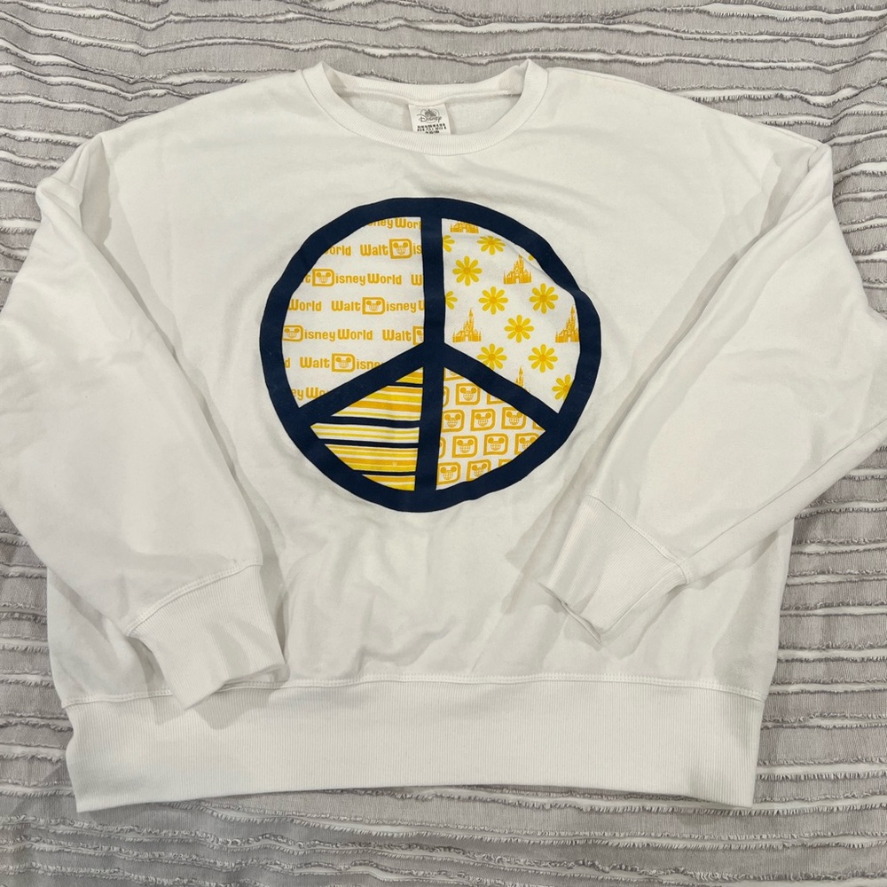Disney White Crewneck Sweatshirt Peace Sign XL